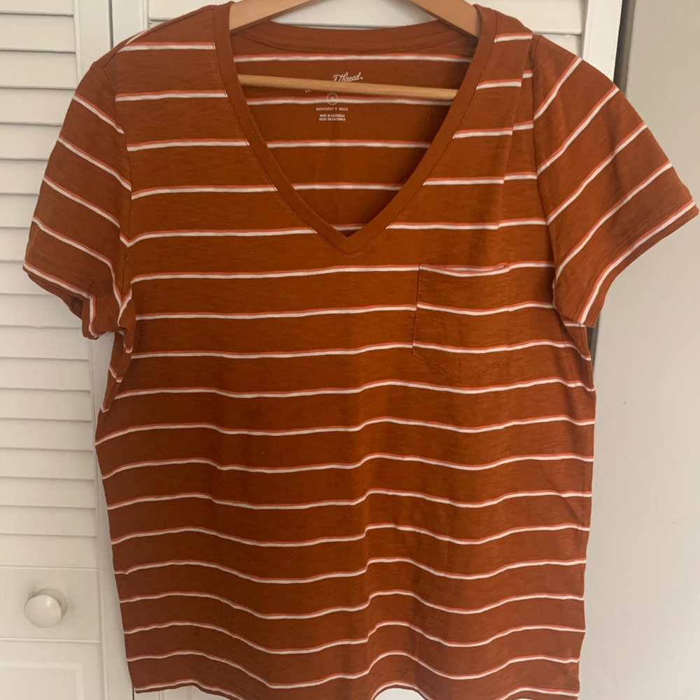 Universal Thread Orange Striped Vneck T-shirt